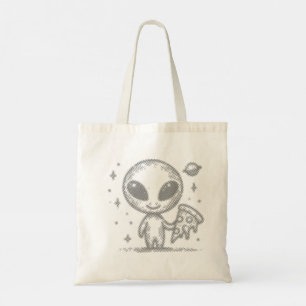 Alien loves pizza tote bag
