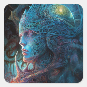 Alien Man Surreal Sci-Fi Art Square Sticker