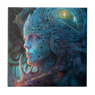 Alien Man Surreal Sci-Fi Art Tile