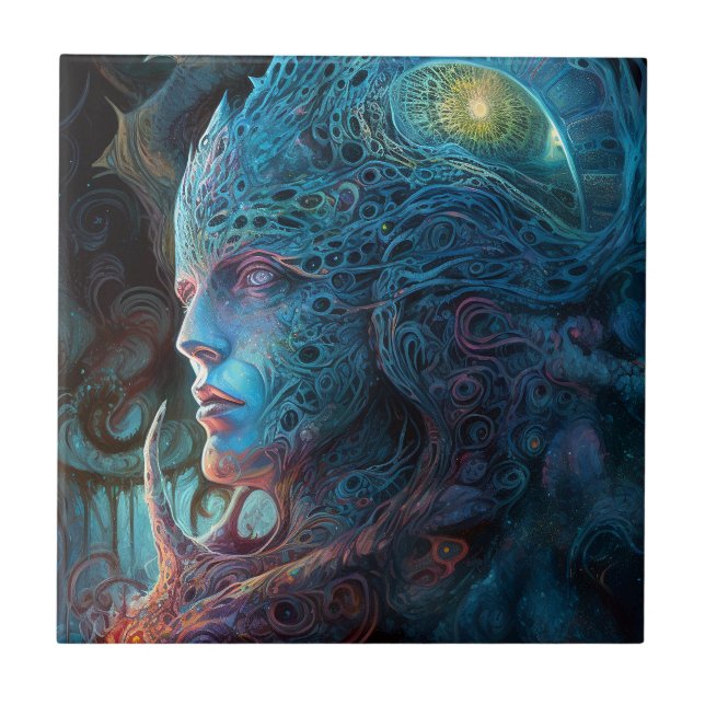 Alien Man Surreal Sci-Fi Art Tile (Front)