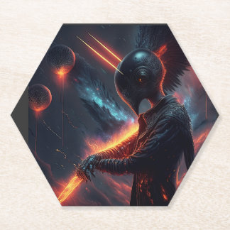 Alien Manipulating Fire Beam Paper Coaster