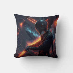 Alien Manipulating Fire Beam Throw Pillow