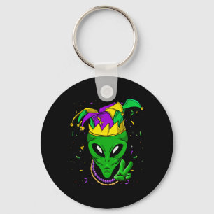 Alien Mardi Gras Carnival Jester Keychain