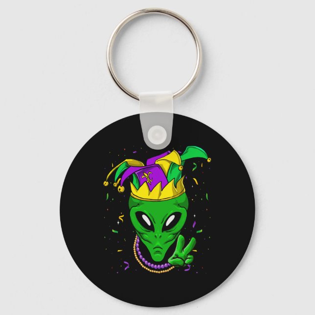 Alien Mardi Gras Carnival Jester  Keychain (Front)
