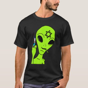 Alien Middle Finger Hanukkah  Chanukah Jewish Holi T-Shirt