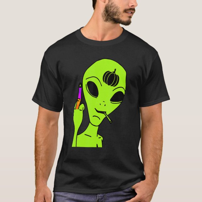 Alien Middle Finger Lazy Halloween Costume  Ufo Pu T-Shirt (Front)