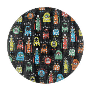 Alien Monsters: Cute Seamless Vintage Cutting Board