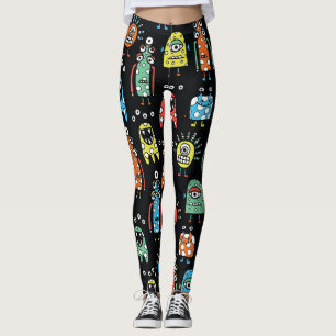 Alien Monsters: Cute Seamless Vintage Leggings