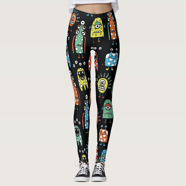 Alien Monsters: Cute Seamless Vintage Leggings (Front)