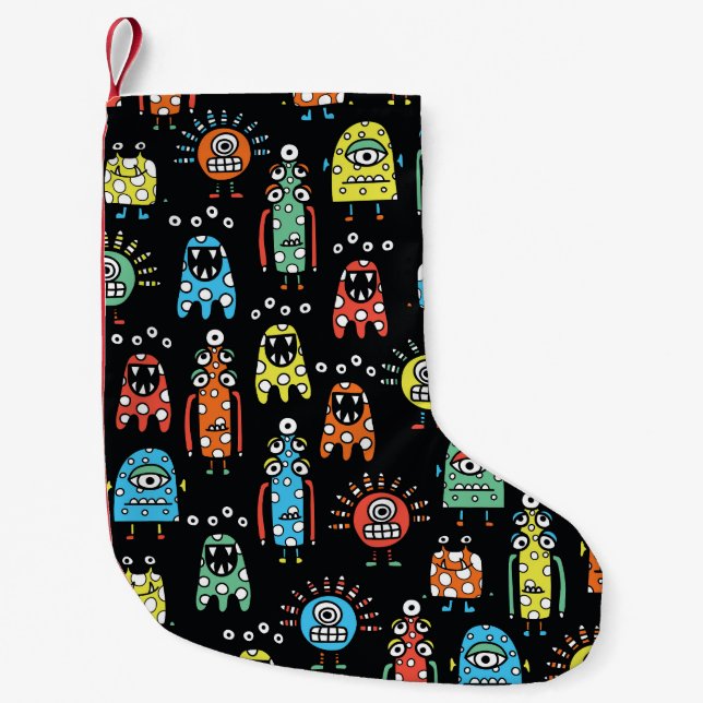 Alien Monsters: Cute Seamless Vintage Small Christmas Stocking (Front)