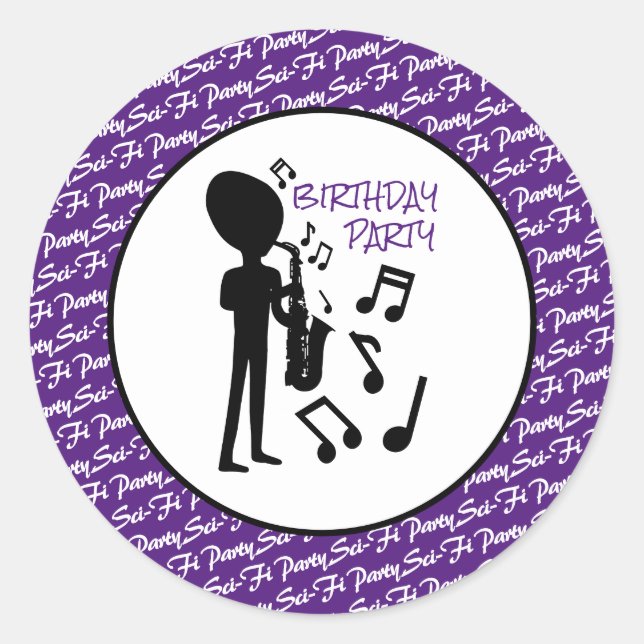 Alien Musician, Birthday Classic Round Sticker (Front)