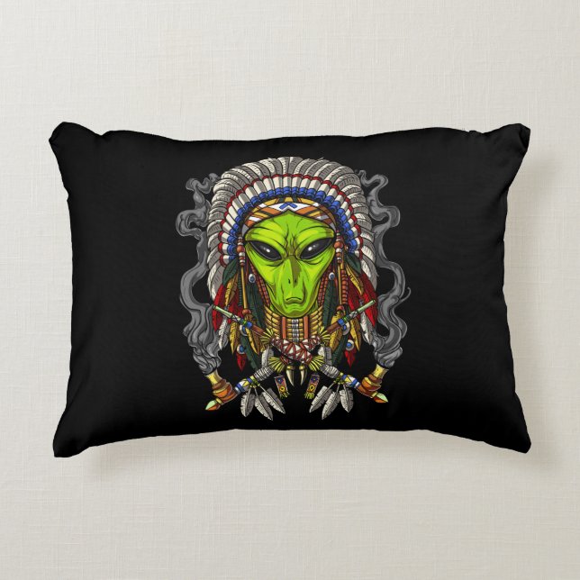 Alien Native American Chief Accent Pillow (Front)