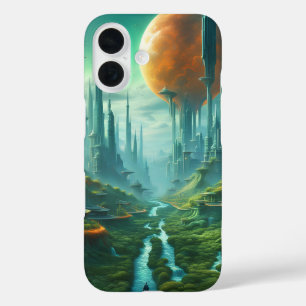 Alien Nature & Futuristic City Surreal Sci-Fi Art iPhone 16 Case