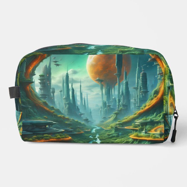 Alien Nature & Futuristic City Surreal Sci-Fi Art Dopp Kit (Front)