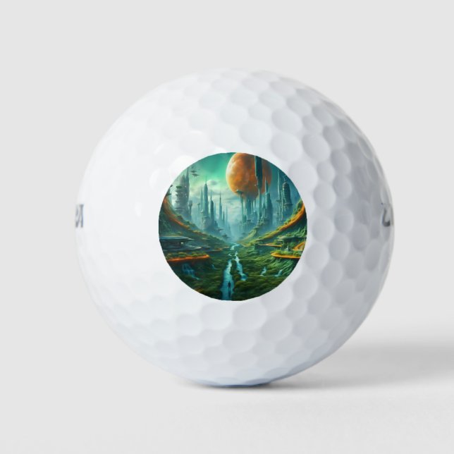 Alien Nature & Futuristic City Surreal Sci-Fi Art Golf Balls (Front)