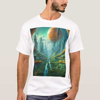 Alien Nature & Futuristic City Surreal Sci-Fi Art T-Shirt