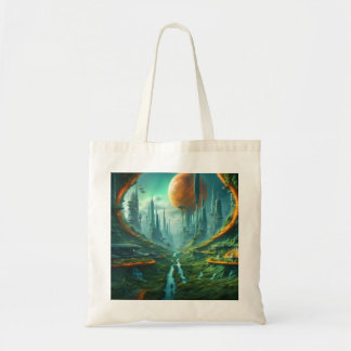 Alien Nature & Futuristic City Surreal Sci-Fi Art Tote Bag