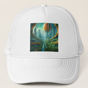 Alien Nature & Futuristic City Surreal Sci-Fi Art Trucker Hat
