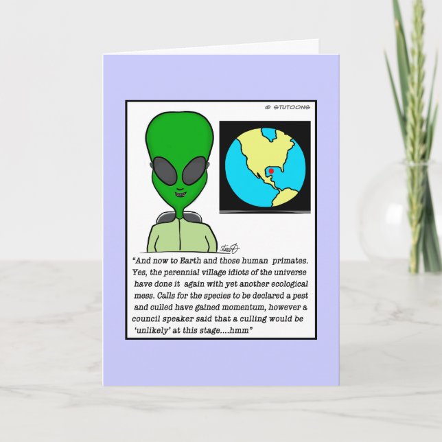 Alien News Reader Birthday Card (Front)