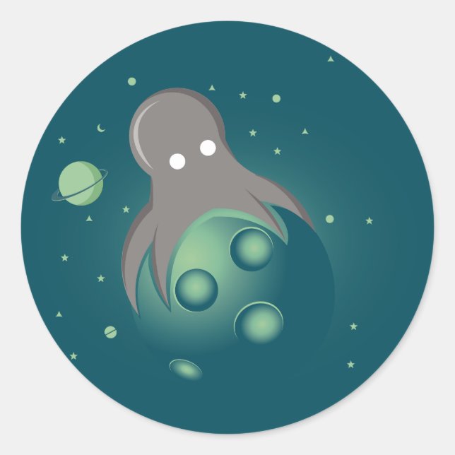 Alien Octopus Classic Round Sticker (Front)