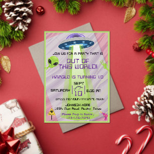 Alien Out of This World Birthday Space Party Acrylic Invitations
