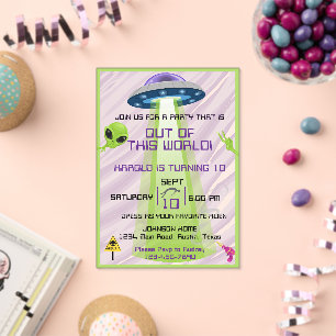Alien Out of This World Birthday Space Party Acrylic Invitations