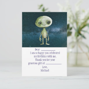 Alien Outer Space Birthday Thank You Card