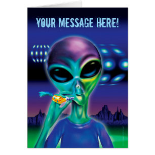 Alien Party greetings card - customized message