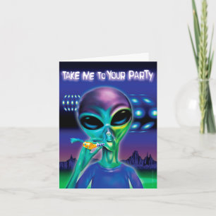 Alien Party note card - customised message