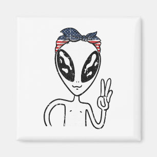 Alien Peace Sign 4th Of July American Flag Byndana Magnet