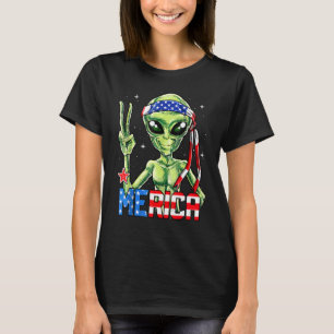 Alien Peace Sign 4th Of July Merica Ufo American F T-Shirt