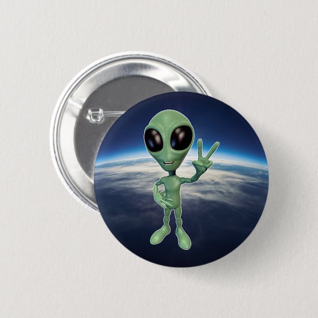 Alien - Peace V Sign 2 Inch Round Button (Front & Back)