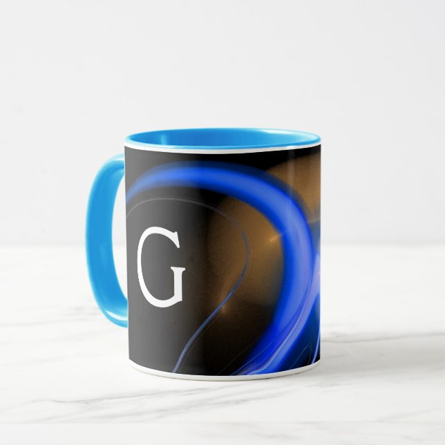 ALIEN PEARL Blue Orange Black Fractals Mug (Front Left)