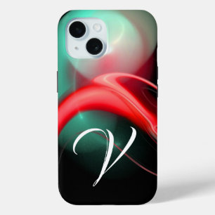 ALIEN PEARL MONOGRAM Red Green Fractal Swirls  iPhone 15 Case