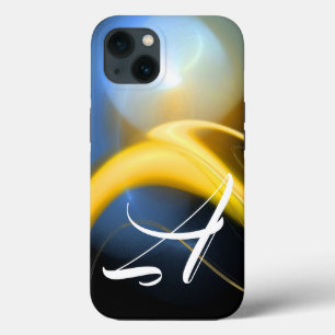 ALIEN PEARL MONOGRAM White Yellow Fractal Swirls  iPhone 13 Case