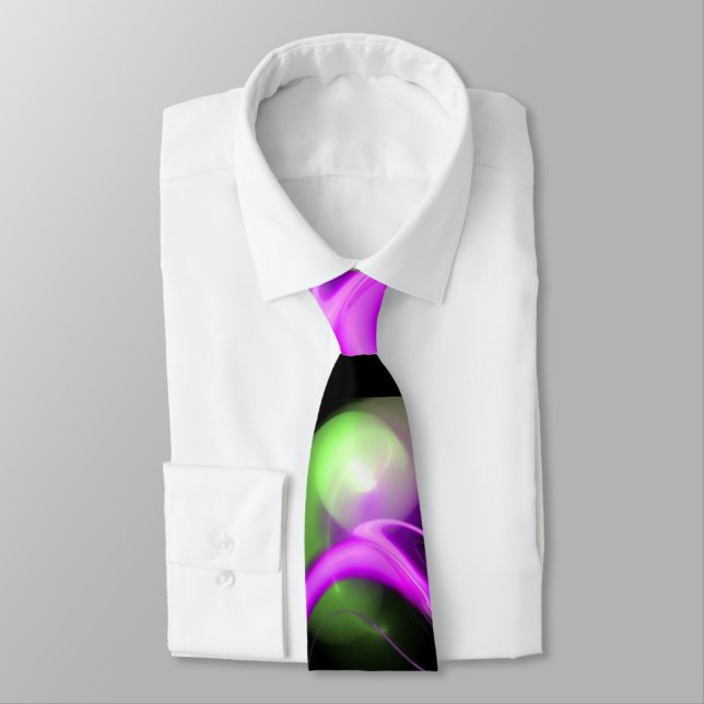 ALIEN PEARL Purple Green Fractal Swirls in Black Tie (Tied)