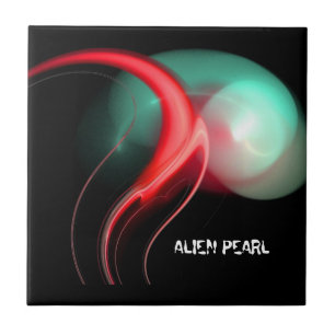 ALIEN PEARL Red Green Black Fractals Tile