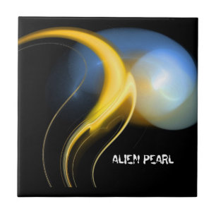 ALIEN PEARL Yellow Blue Fractals Tile