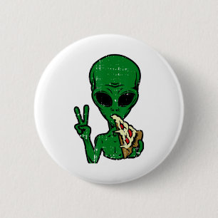 Alien Pizza Eating Peace Fun Space Area-51 Hallowe 2 Inch Round Button