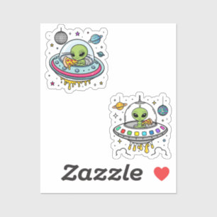 Alien Pizza Party Sticker - Funny Space and Pizza
