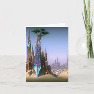 Alien Planet Crystal City Alien Tree Birthday Card