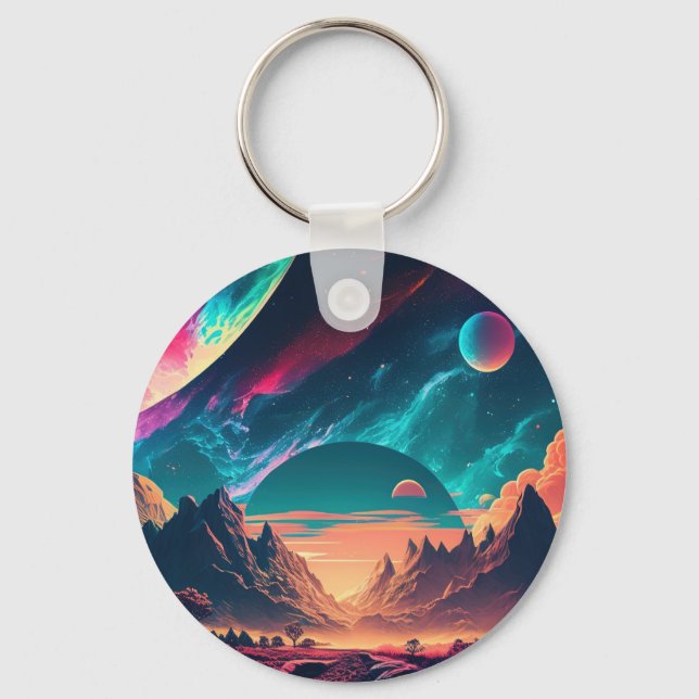 Alien planet landscape background keychain (Front)
