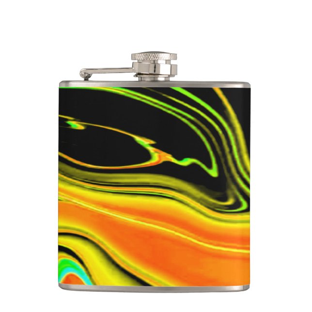 Alien Planet Marbled Green Orange Black Hip Flask (Front)