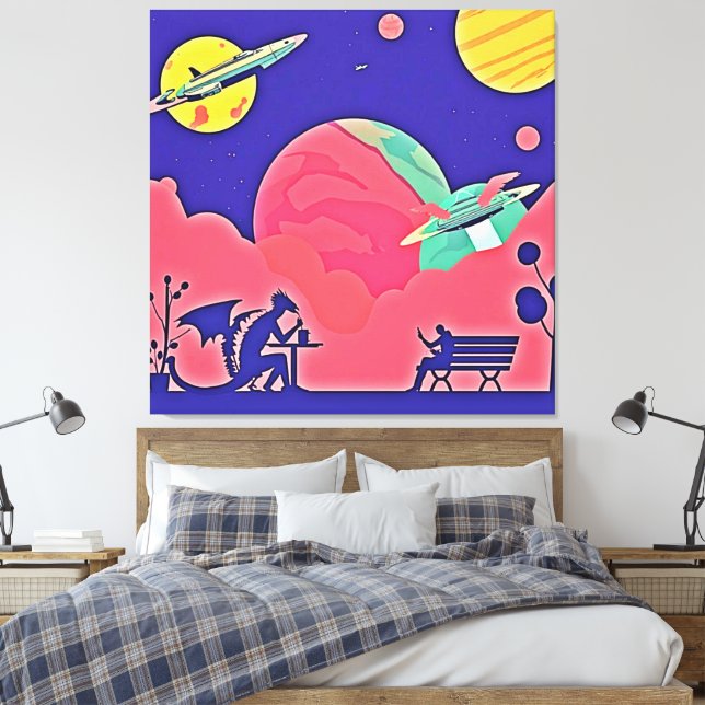 Alien Planet Retro Sci-Fi Canvas Print (Insitu(Bedroom))
