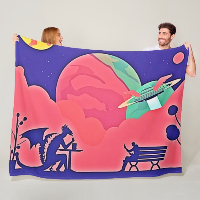 Alien Planet Retro Sci-Fi Fleece Blanket (In Situ)
