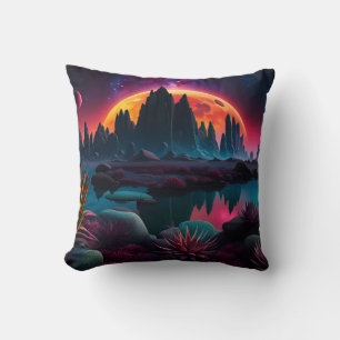  Alien planet Setting Moon Throw Pillow