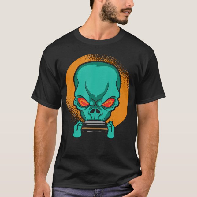 Alien Playing The Harmonica - Harmonica Player Mus T-Shirt (Front)