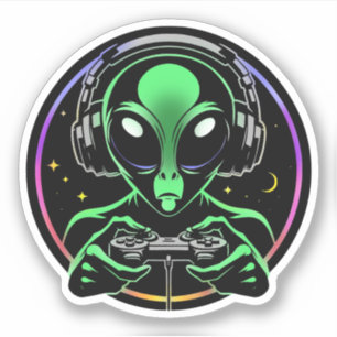 Alien Playing Video Games with Star Background