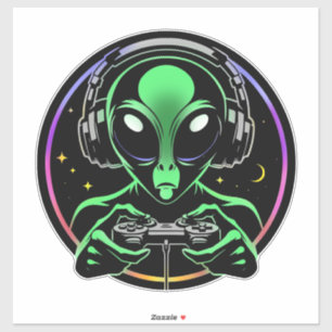 Alien Playing Video Games with Star Background