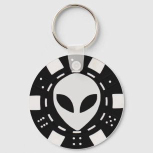 alien poker chip black keychain